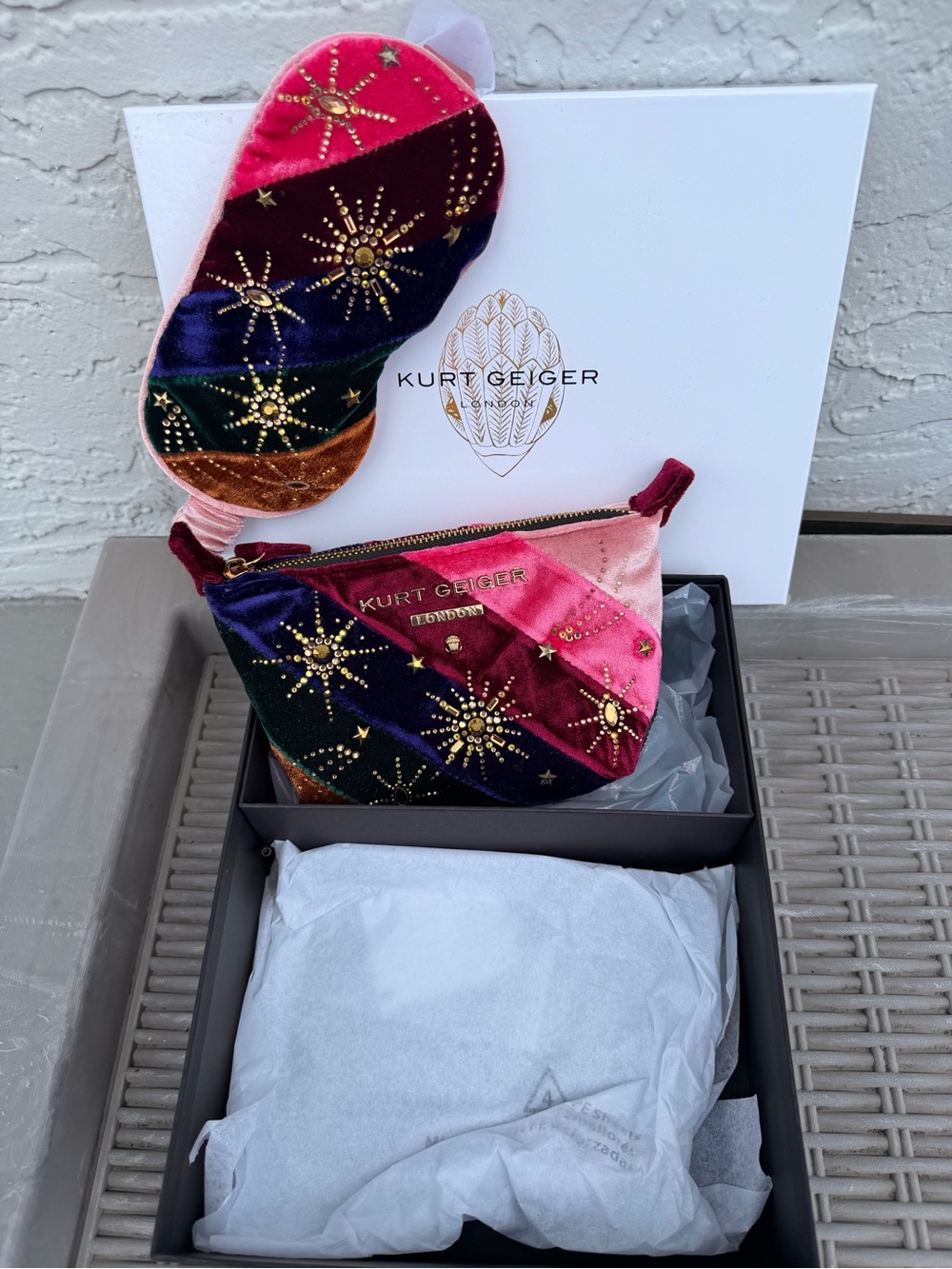 Kurt Geiger Velvet Star Embellished Cosmetic Pouch and Sleep Mask Set - Picture 3 of 3